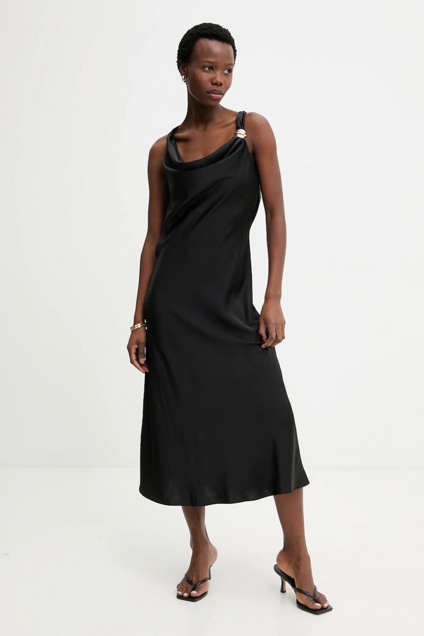 Šaty Answear.LAB čierna farba, midi, áčkový strih