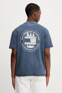 Bavlnené tričko Tommy Jeans pánske, modrá farba, s potlačou, DM0DM22309