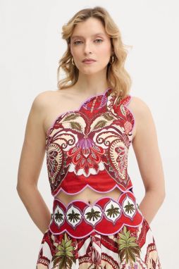 Ľanová blúzka Farm Rio červená farba, vzorovaná, 344015