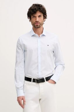 Bavlnená košeľa Tommy Hilfiger modrá farba, slim, s talianskym golierom, MW0MW41657