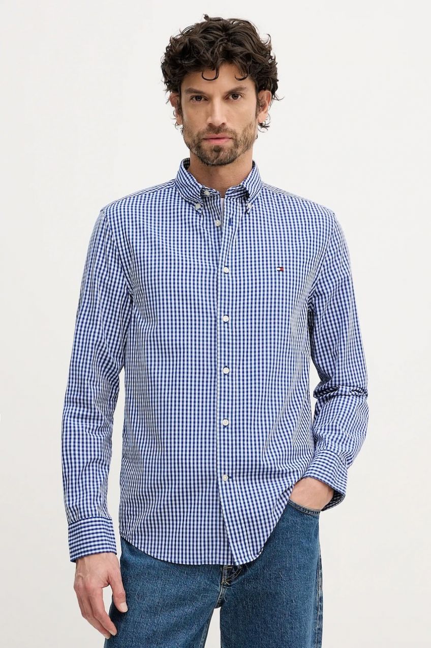 Bavlnená košeľa Tommy Hilfiger modrá farba, regular, s golierom button-down, MW0MW41713