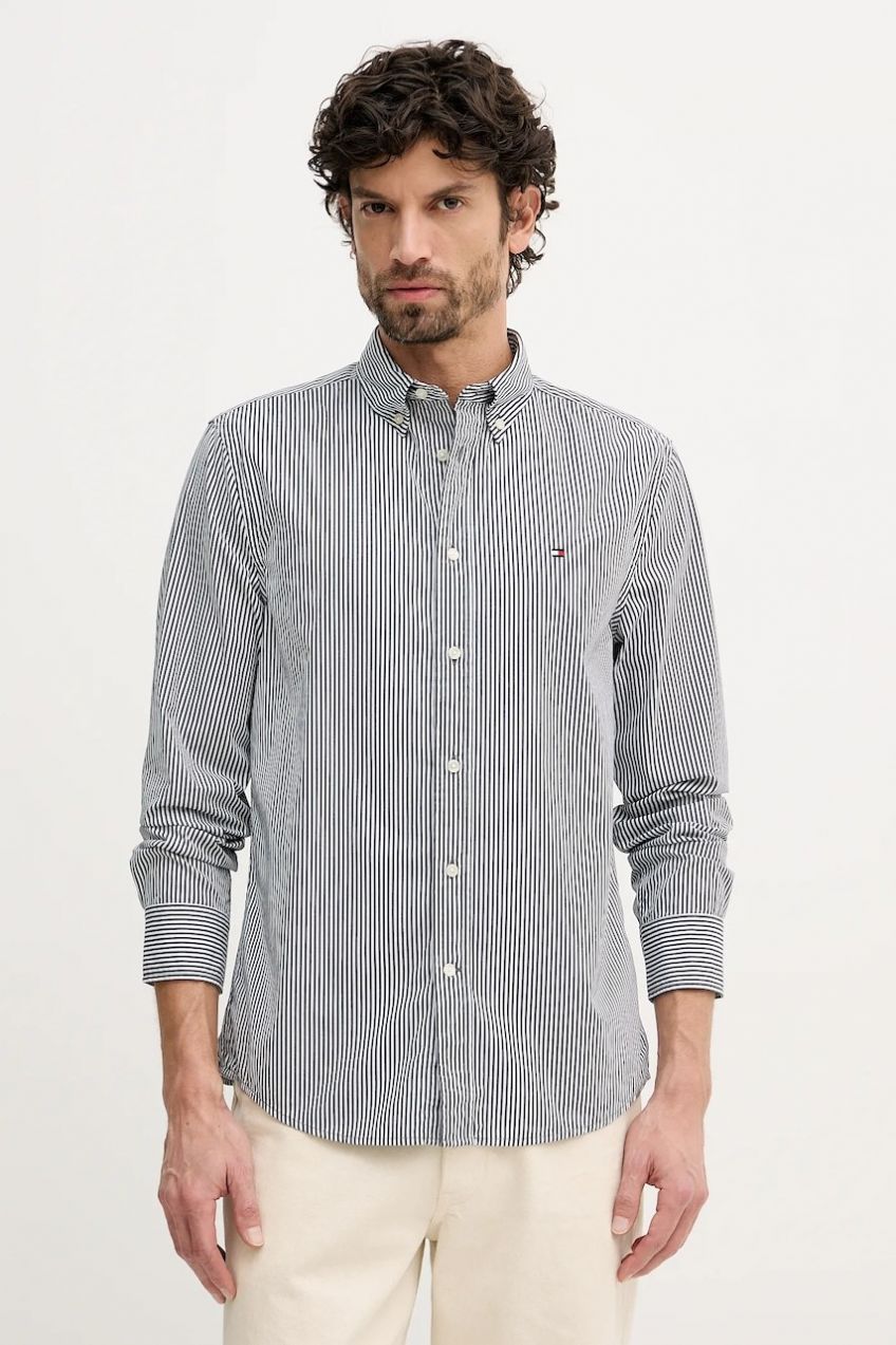 Bavlnená košeľa Tommy Hilfiger čierna farba, regular, s golierom button-down, MW0MW41403