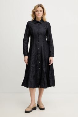 Rifľové šaty Tommy Hilfiger tmavomodrá farba, midi, áčkový strih, WW0WW48520