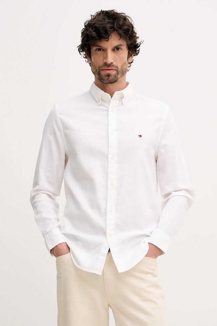 Bavlnená košeľa Tommy Hilfiger biela farba, regular, s golierom button-down, MW0MW41684