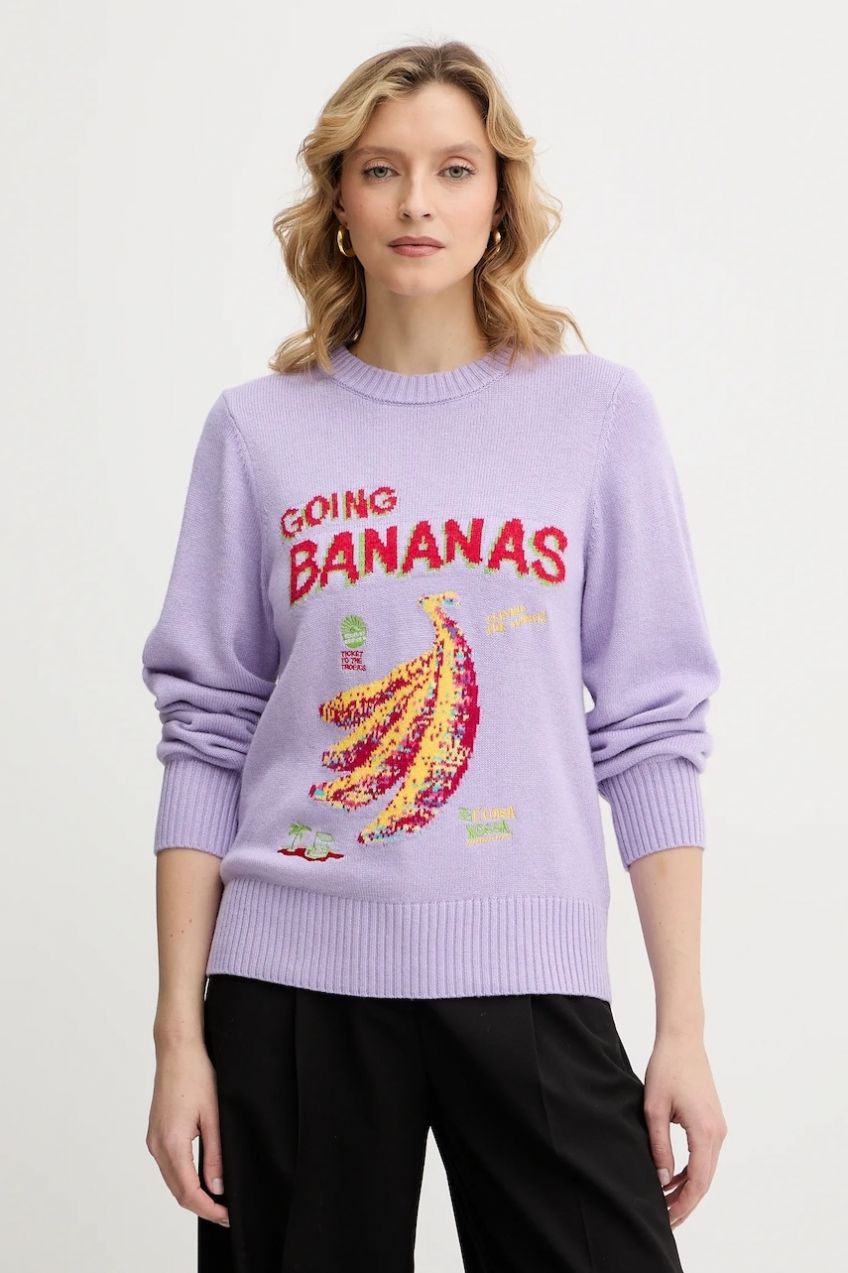 Sveter s prímesou vlny Farm Rio fialová farba, ľahké, 352087