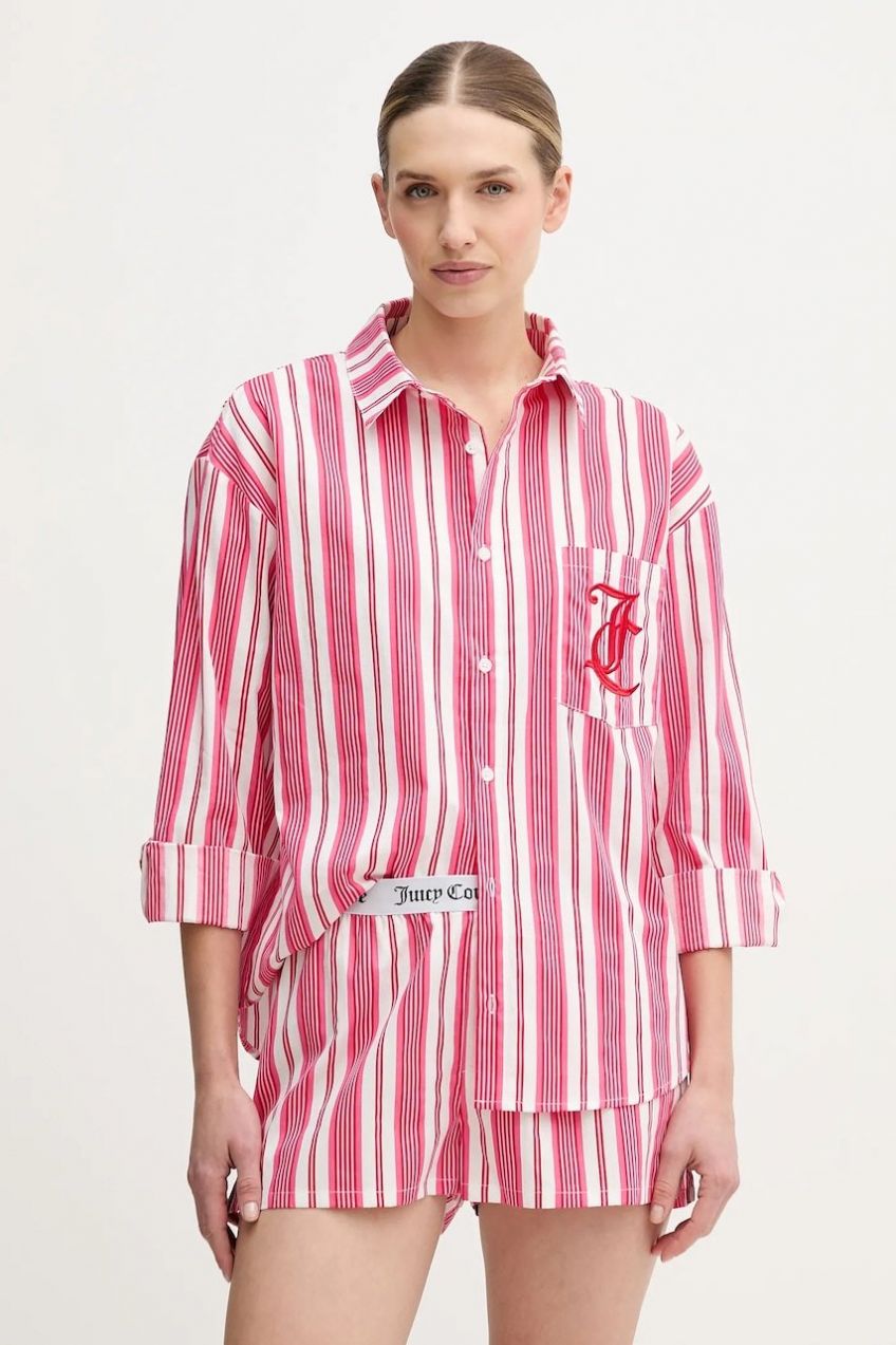Bavlnená pyžamová košeľa Juicy Couture ružová farba, bavlnené, JCYPT126853