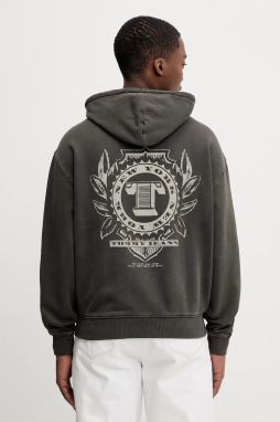 Bavlnená mikina Tommy Jeans šedá farba, s kapucňou, s potlačou, DM0DM22367