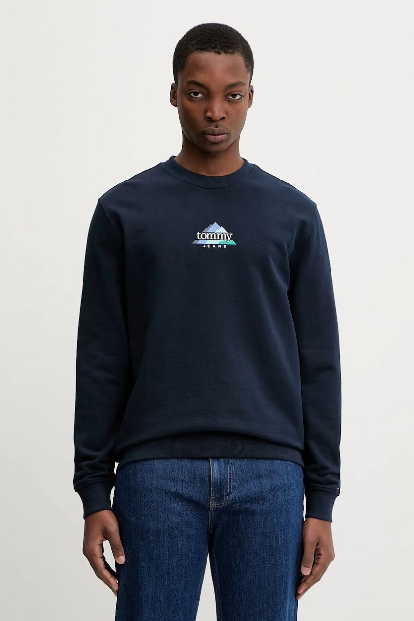 Bavlnená mikina Tommy Jeans tmavomodrá farba, DM0DM22418