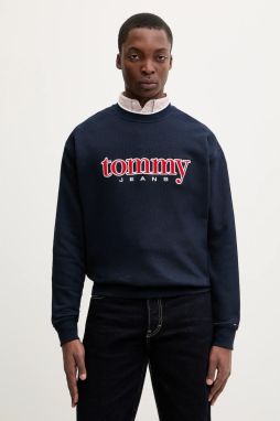 Mikina Tommy Jeans tmavomodrá farba, s nášivkou, DM0DM22373