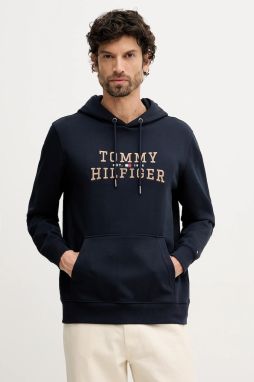 Mikina Tommy Hilfiger tmavomodrá farba, s kapucňou, s nášivkou, MW0MW42528