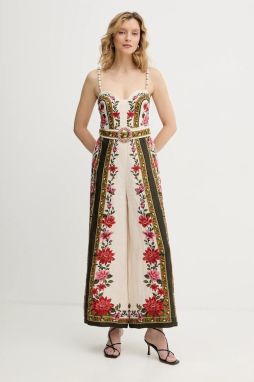 Ľanový overal Farm Rio béžová farba, v výstrih, 344883