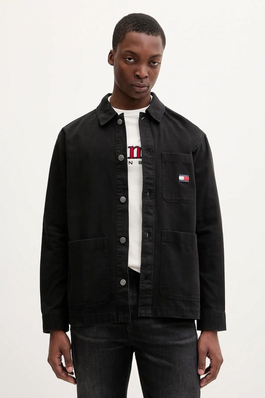 Bavlnená košeľa Tommy Jeans čierna farba, regular, s klasickým golierom, DM0DM20236