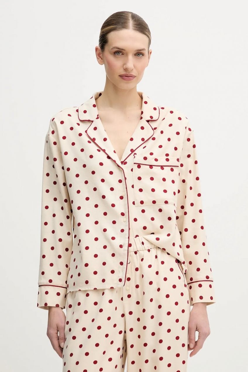 Pyžamová košeľa Abercrombie & Fitch béžová farba, KI146-5136-606