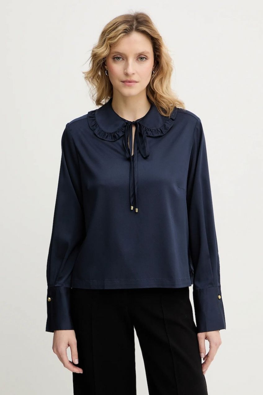 Blúzka Barbour Evie tmavomodrá farba, jednofarebná, LSH1725