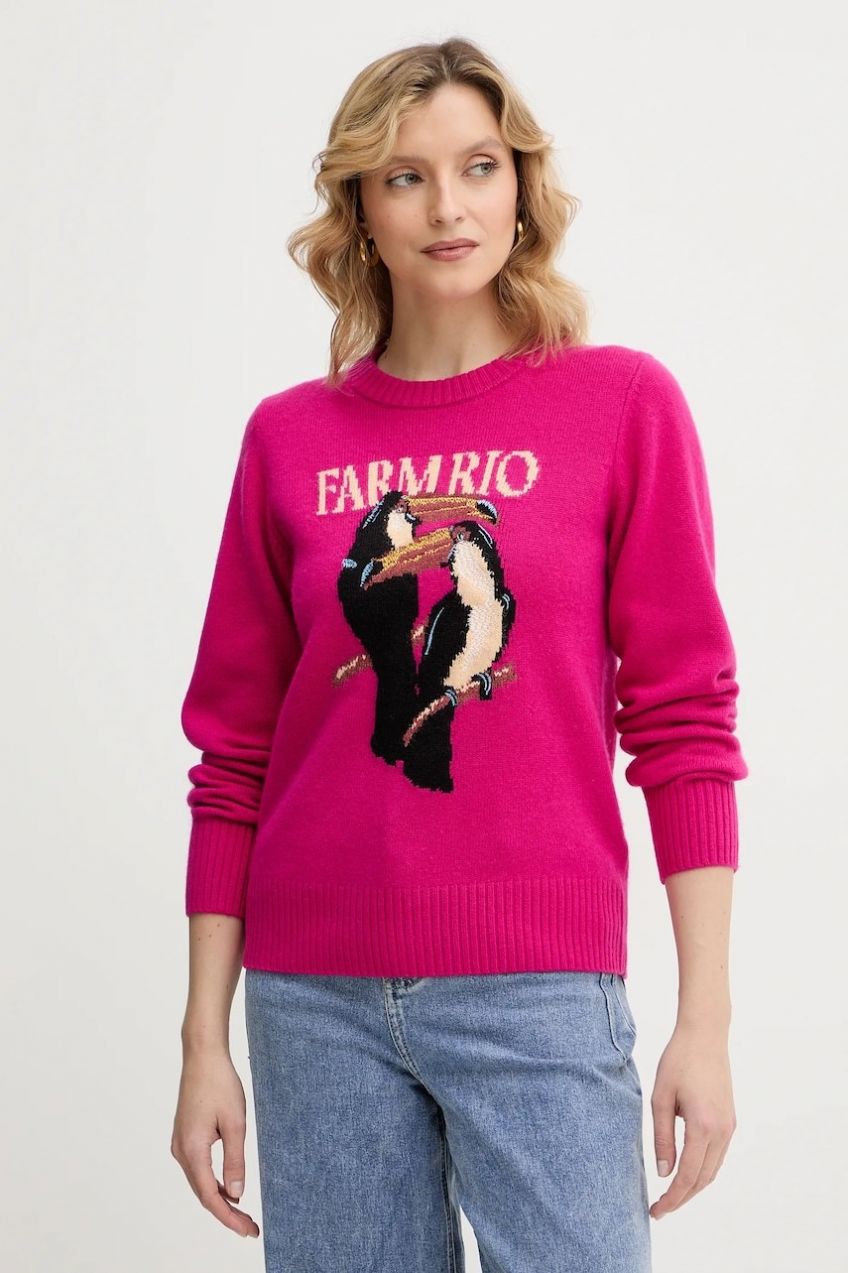 Sveter s prímesou vlny Farm Rio ružová farba, 352085