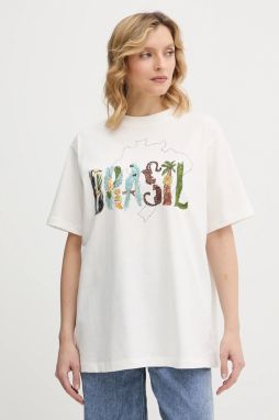 Bavlnené tričko Farm Rio dámske, béžová farba, 344380