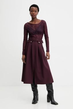 Sukňa Answear.LAB bordová farba, midi, áčkový strih