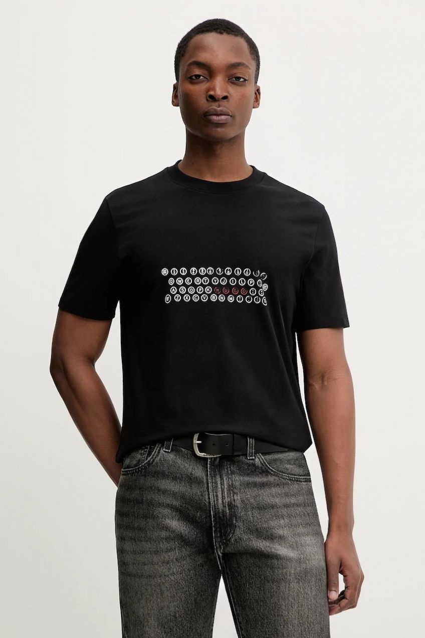 Bavlnené tričko HUGO Deyss pánske, čierna farba, s potlačou, 50553755