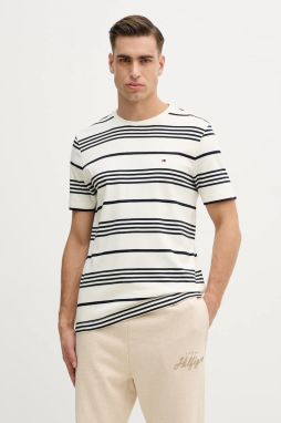 Bavlnené tričko Tommy Hilfiger pánske, béžová farba, vzorovaná, MW0MW41908