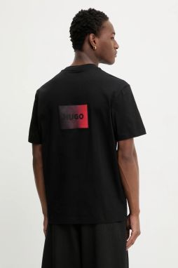 Bavlnené tričko HUGO Danoto pánske, čierna farba, s nášivkou, 50553144