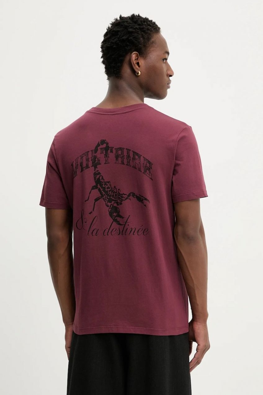 Bavlnené tričko ZADIG&VOLTAIRE pánske, bordová farba, s potlačou, JMTS01741