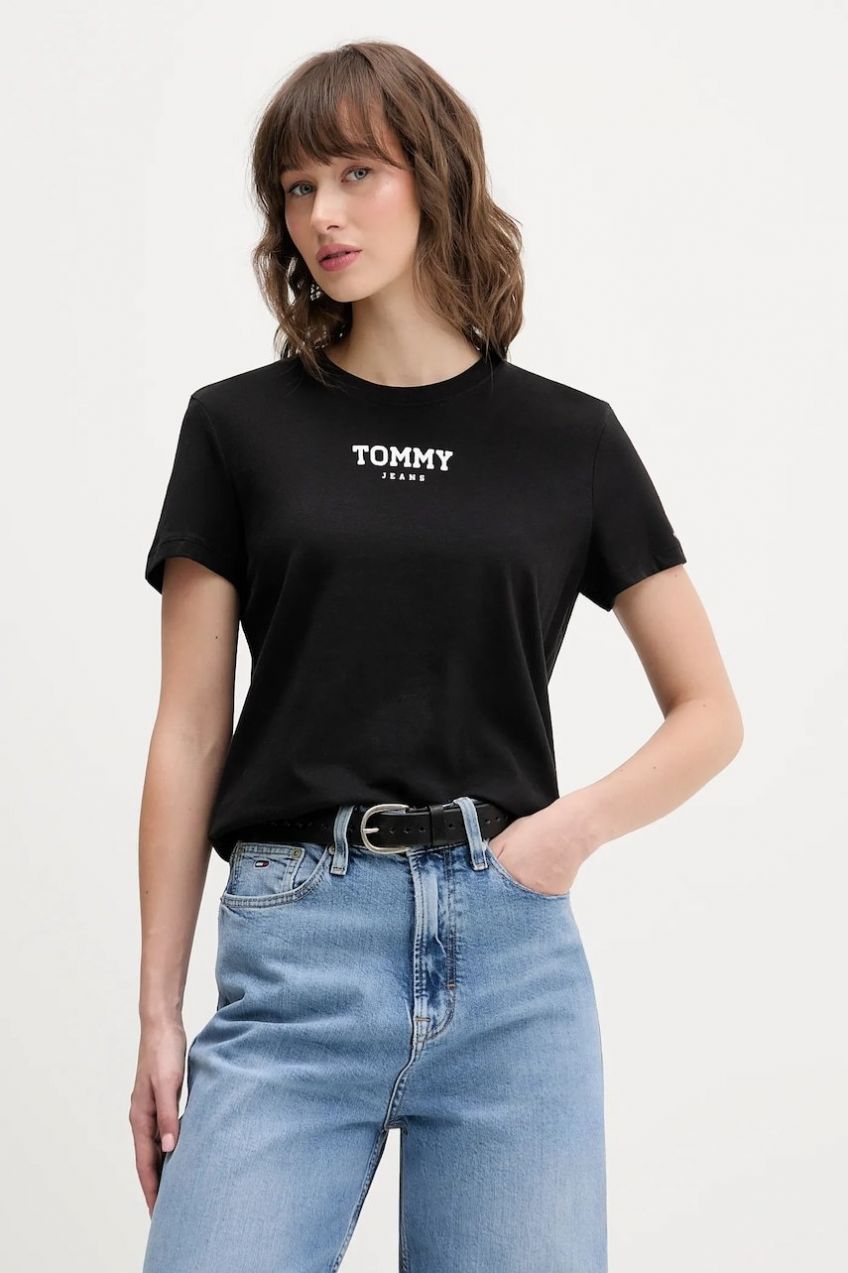 Bavlnené tričko Tommy Jeans dámske, čierna farba, DW0DW21842