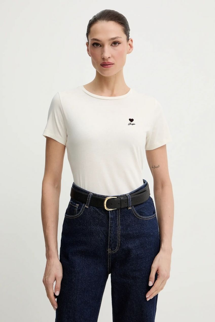 Bavlnené tričko BOSS Orange C Elove 1 dámske, béžová farba, 50556994