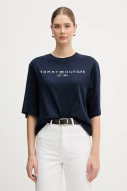 Bavlnené tričko Tommy Hilfiger dámske, tmavomodrá farba, WW0WW47811