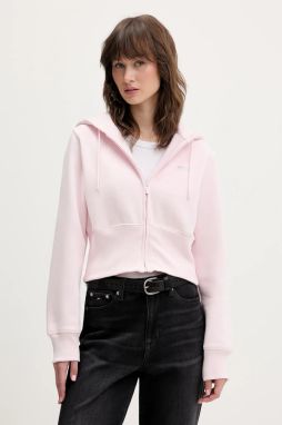 Mikina Tommy Jeans ružová farba, s kapucňou, jednofarebná, DW0DW21943