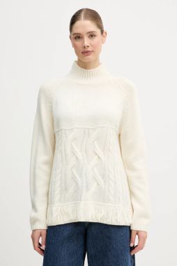 Sveter s prímesou vlny United Colors of Benetton béžová farba, s polorolákom, 191VD204A