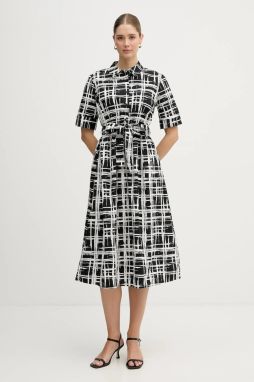 Bavlnené šaty Dkny čierna farba, midi, áčkový strih, DD5A1120