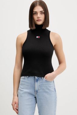 Top Tommy Jeans čierna farba, s polorolákom, DW0DW21840