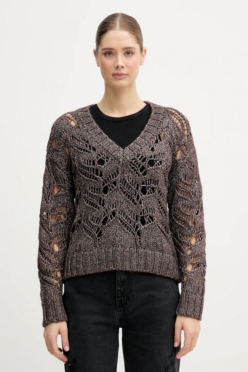 Sveter s prímesou vlny Sisley hnedá farba, 1H5BL401E