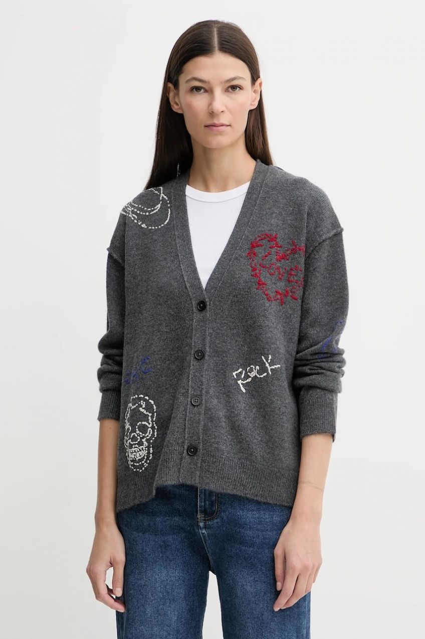 Kašmírový sveter ZADIG&VOLTAIRE šedá farba, KWCA01630