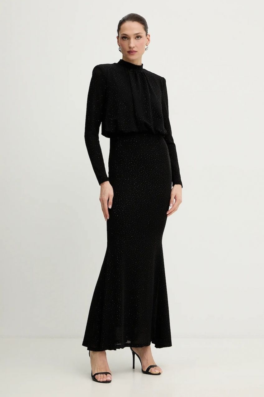 Šaty Morgan čierna farba, maxi, rovný strih, ROSCAR