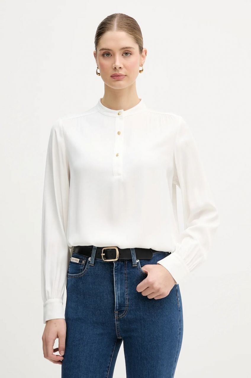 Blúzka Tommy Hilfiger béžová farba, jednofarebná, WW0WW48178