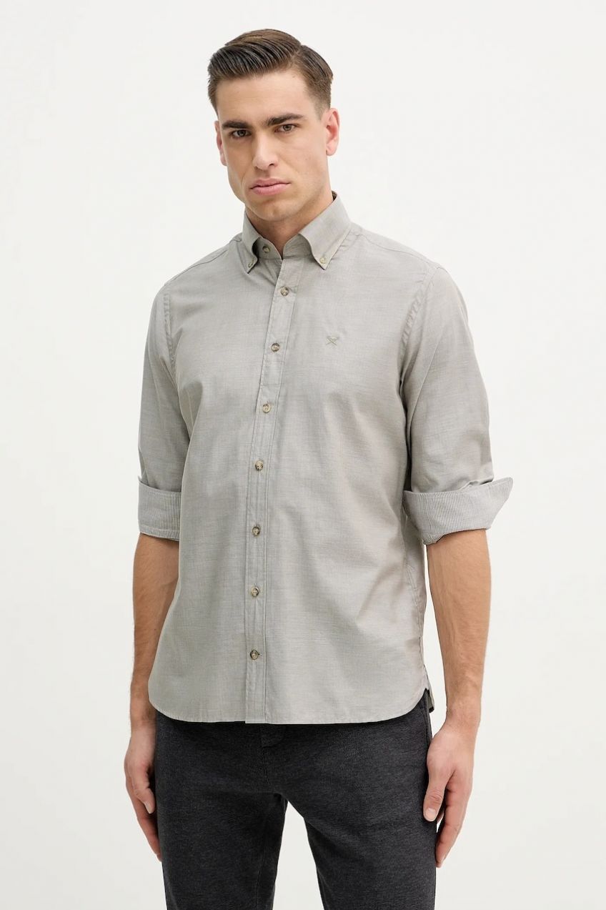 Bavlnená košeľa Hackett London zelená farba, regular, s golierom button-down, HM3010548