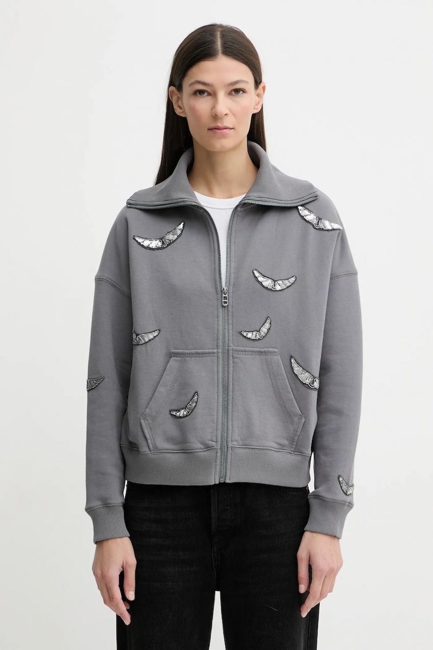 Bavlnená mikina ZADIG&VOLTAIRE šedá farba, s nášivkou, JWSS01669