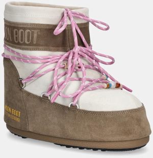 Semišové snehule Moon Boot MB X GIR ICON LOW SUEDE BEADS béžová farba, 80D1409730-BL43