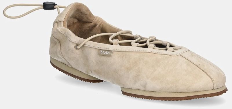 Semišové baleríny Polo Ralph Lauren Ballerina Lace Up béžová farba, 804P04927001