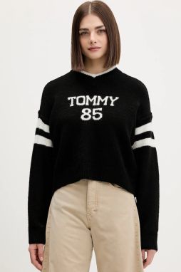 Sveter s prímesou vlny Tommy Jeans čierna farba, DW0DW22033