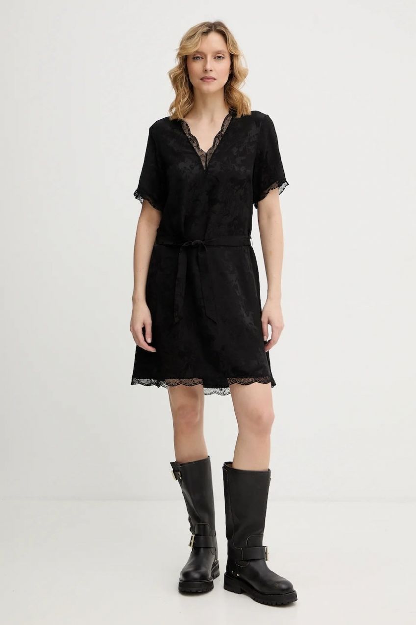 Hodvábne šaty ZADIG&VOLTAIRE čierna farba, mini, rovný strih, WWDR02588