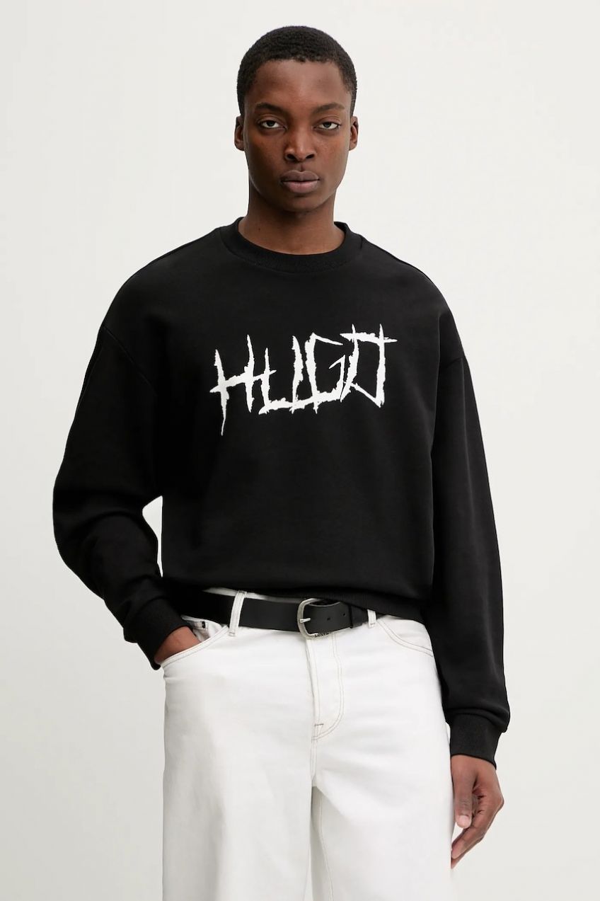 Bavlnená mikina Hugo Blue Namenex čierna farba, vzorovaná, 50554392