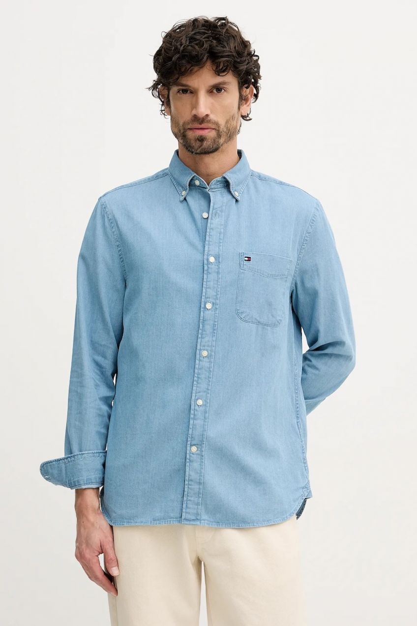 Bavlnená košeľa Tommy Hilfiger modrá farba, regular, s golierom button-down, MW0MW41689