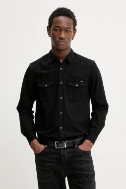 Košeľa Tommy Jeans čierna farba, regular, s klasickým golierom, DM0DM22432