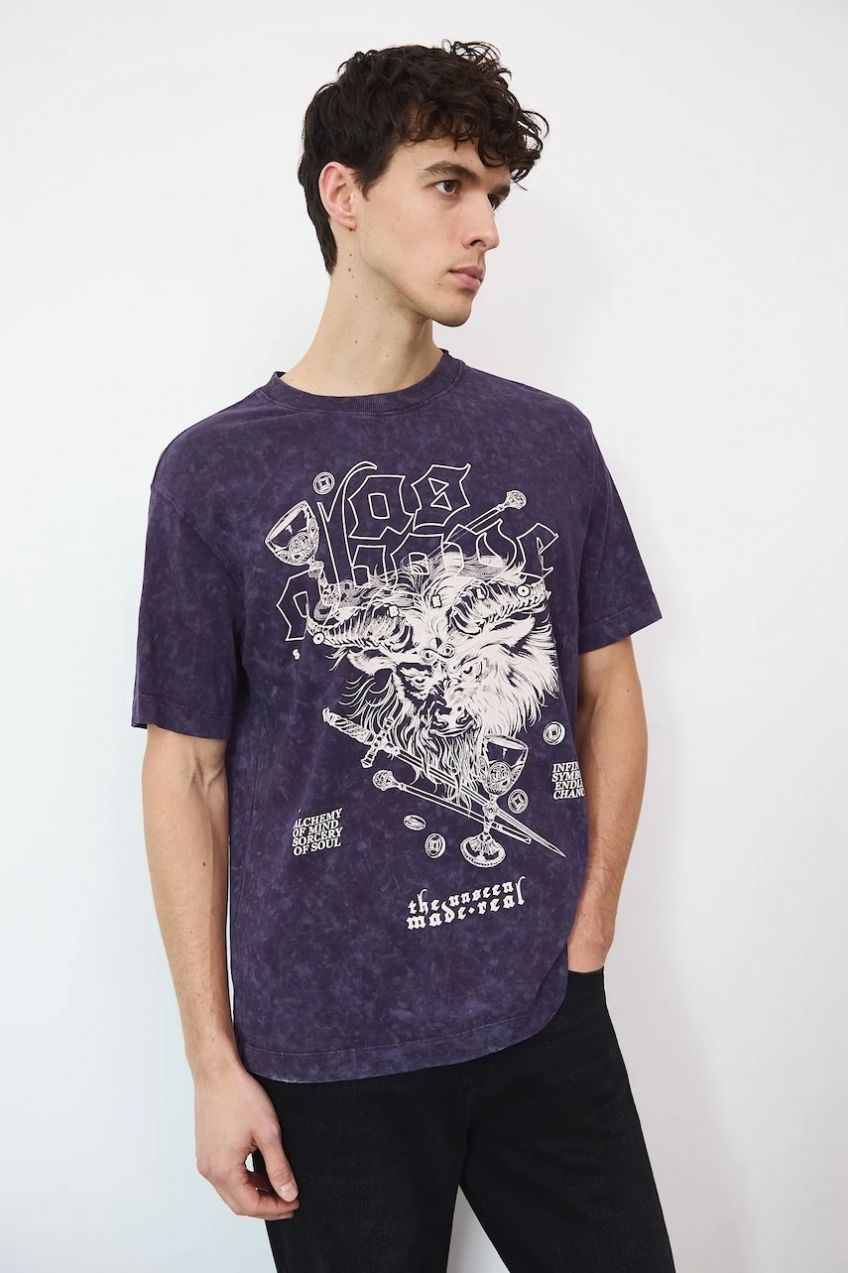 Bavlnené tričko Medicine pánske, fialová farba, s potlačou
