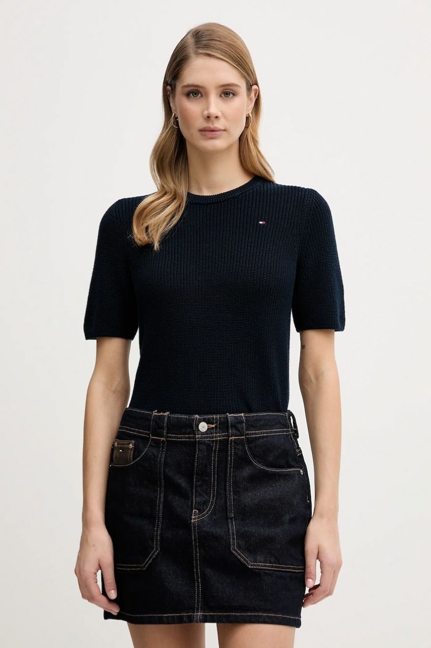 Bavlnené tričko Tommy Hilfiger dámske, tmavomodrá farba, WW0WW48793