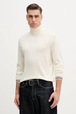 Sveter s prímesou vlny Tommy Hilfiger béžová farba, ľahký, s rolákom, MW0MW41816