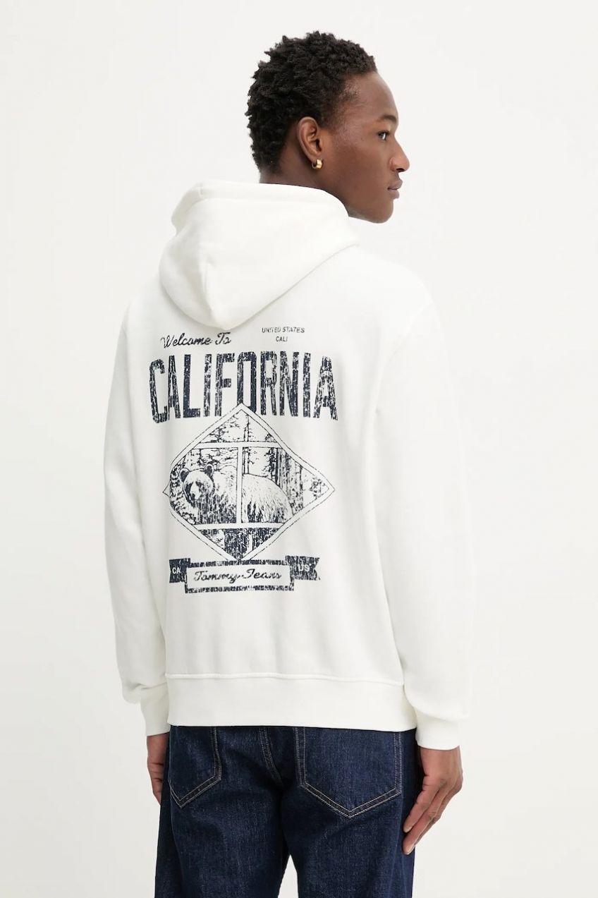 Mikina Tommy Jeans béžová farba, s kapucňou, s potlačou, DM0DM22380