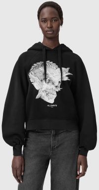 Bavlnená mikina AllSaints čierna farba, s kapucňou, s potlačou, W092JD